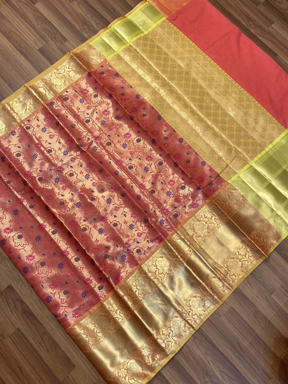 Onion Pink & Golden Yellow Warm Silk Saree