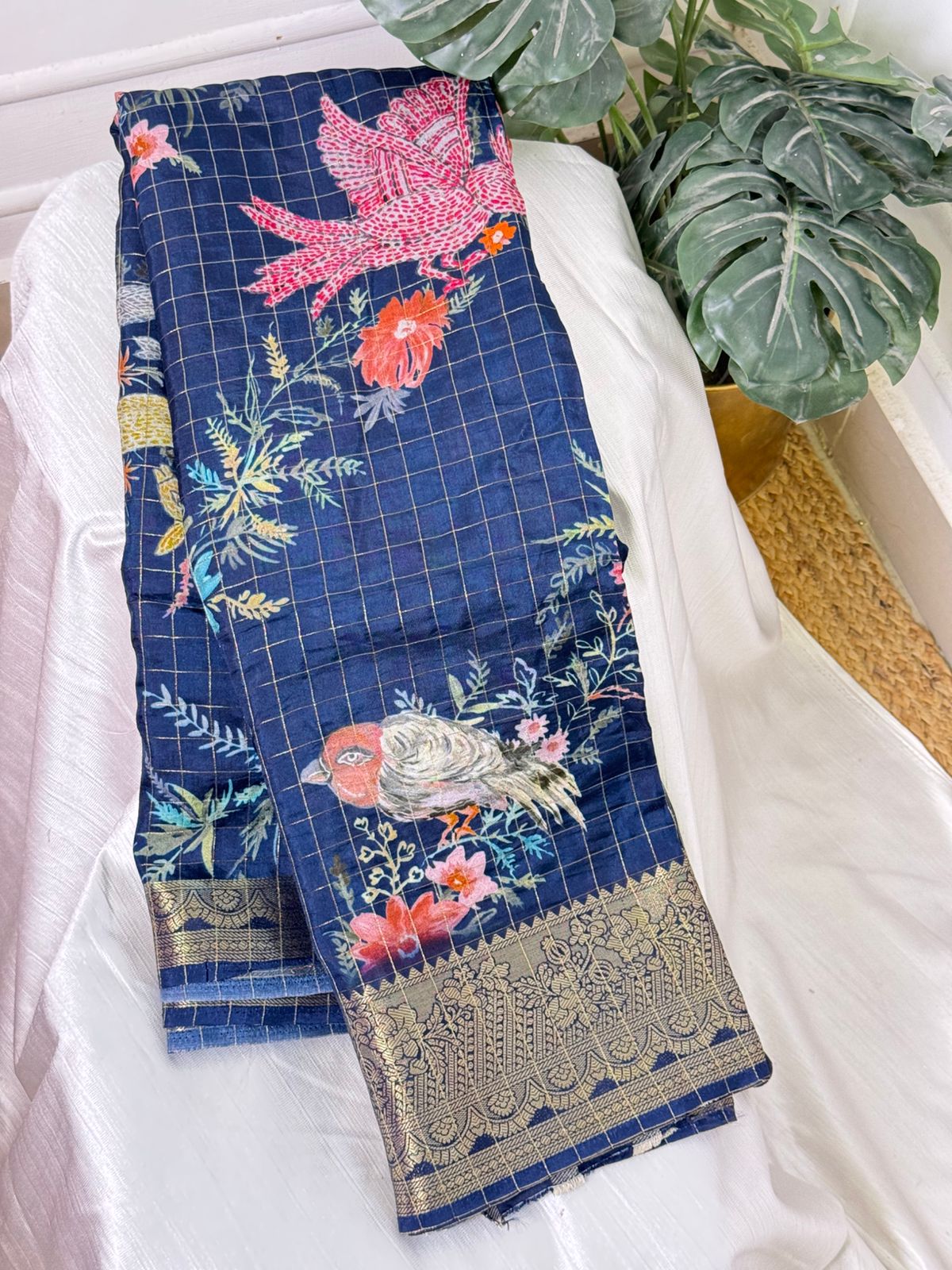 Dark Blue Viscose Dola Silk Saree
