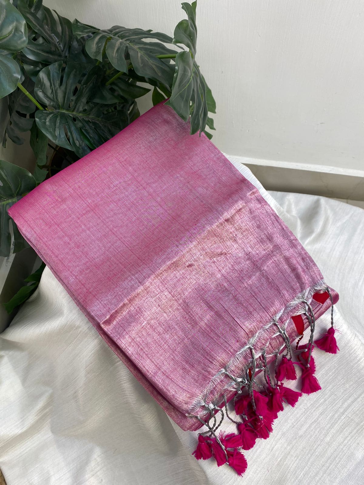 Light Pink Plain Tissue Saree