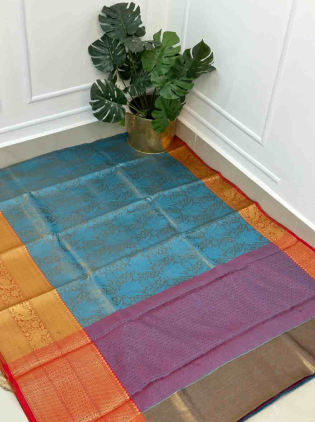 Blue & Red Tissue Saree with Work Blouse Combo