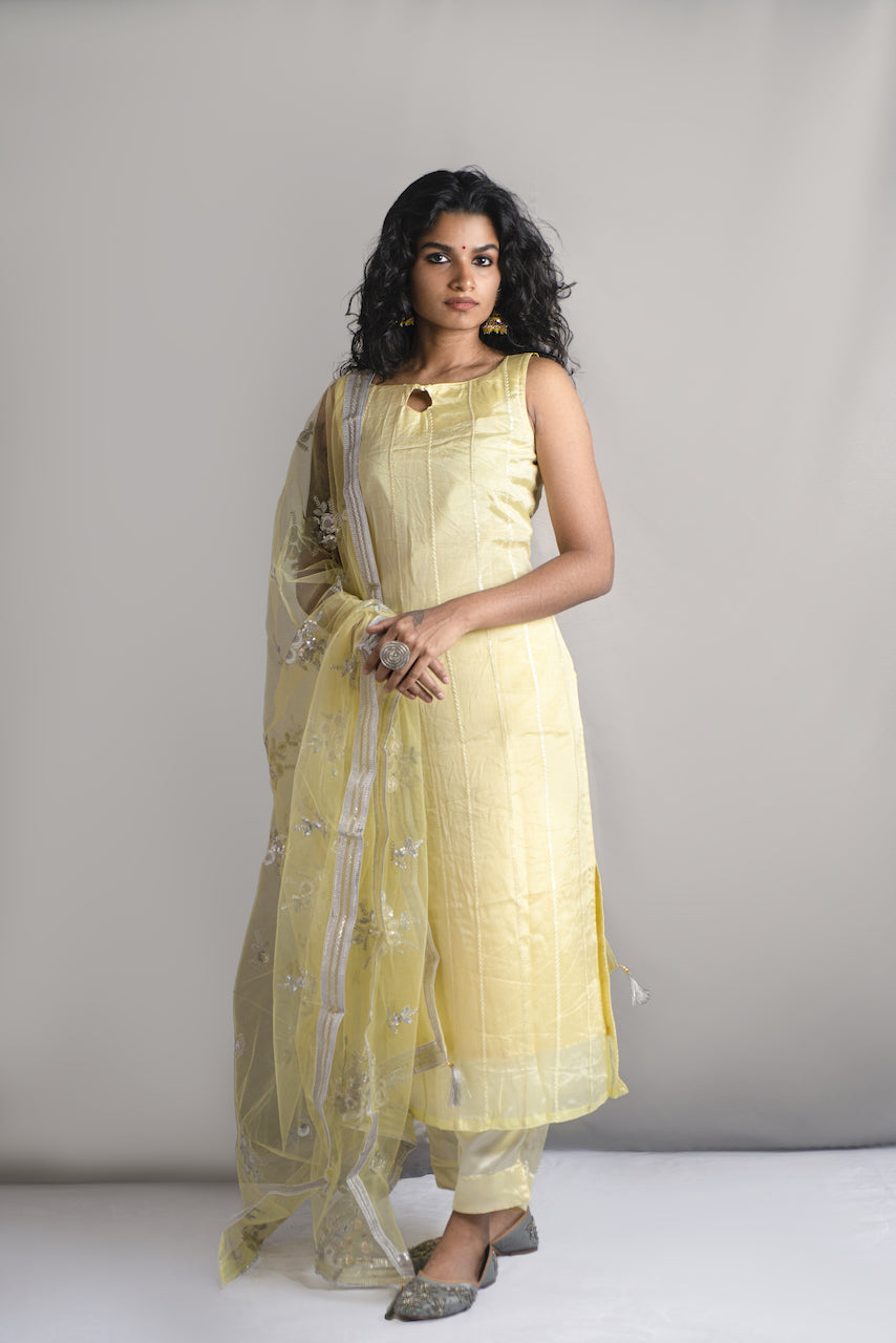 Pale Yellow Stitched Salwar Suit