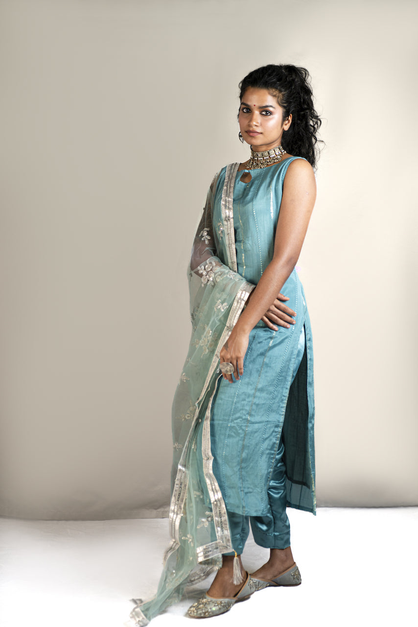 Teal Blue Stitched Salwar Suit