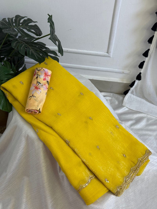 Yellow Chiffon Saree