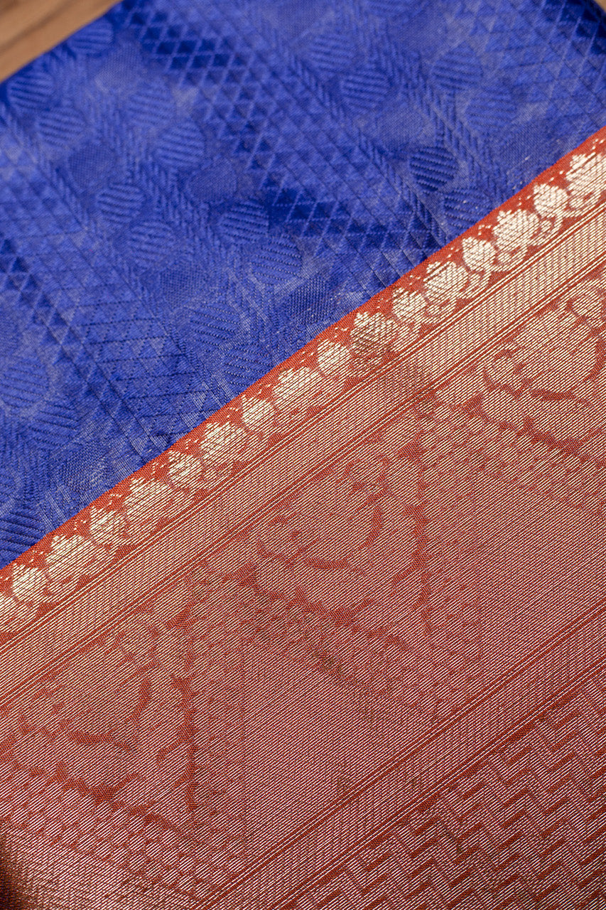 Royal Blue & Orange Kora Muslin Saree