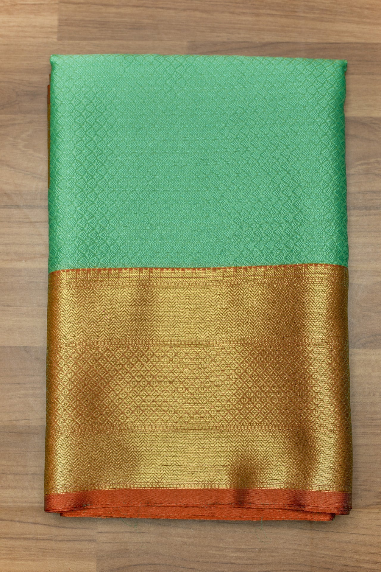 Rama Green & Orange Big Border Kora Muslin Saree