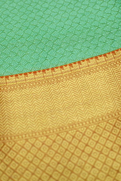 Rama Green & Orange Big Border Kora Muslin Saree