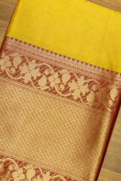 Golden Yellow & Maroon Big Border Kora Muslin Saree