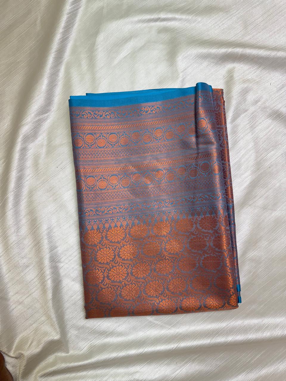 Grey Blue Semi Kathan Silk Saree