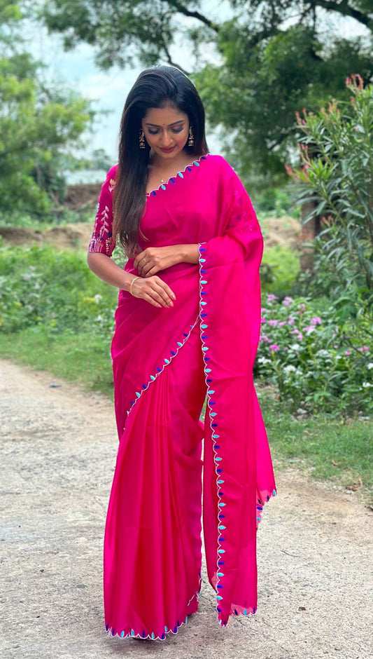 Pink Warm Silk Saree with work blouse