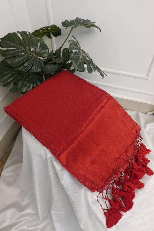 Red Plain Tissue Saree