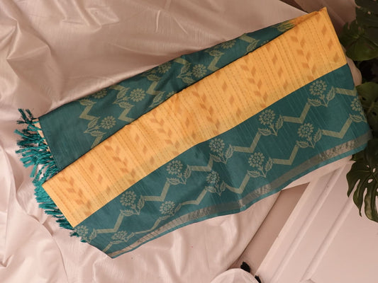 Lime Yellow Semi Tusser Saree