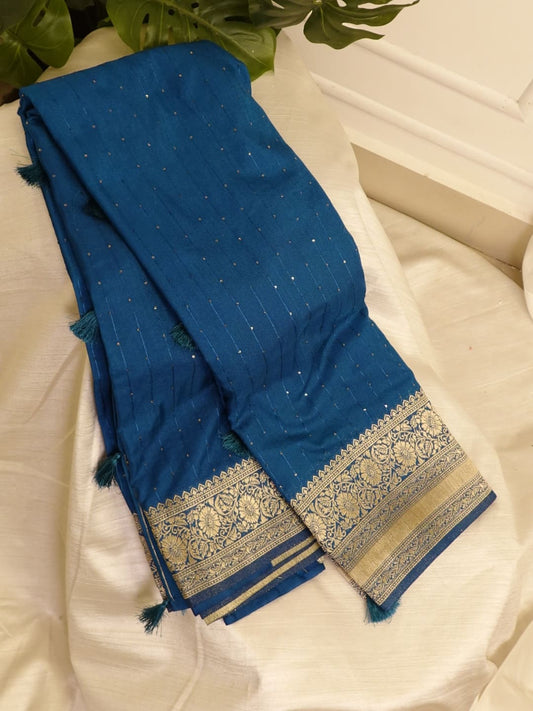 Peacock Blue Premium Georgette Saree