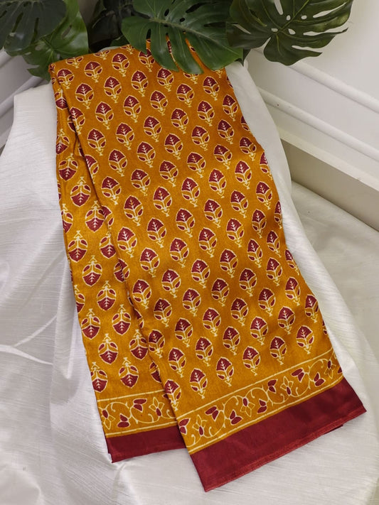 Mustad Yellow Makhan Silk Saree