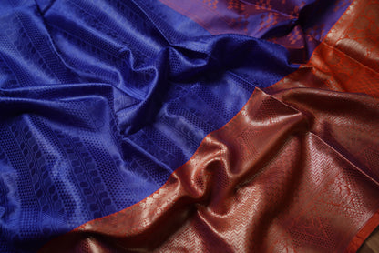 Royal Blue & Orange Kora Muslin Saree