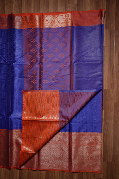 Royal Blue & Orange Kora Muslin Saree