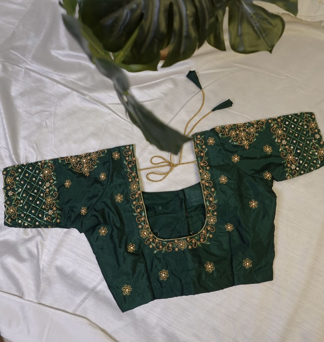 Green Ready to Wear Hand Work Blouse