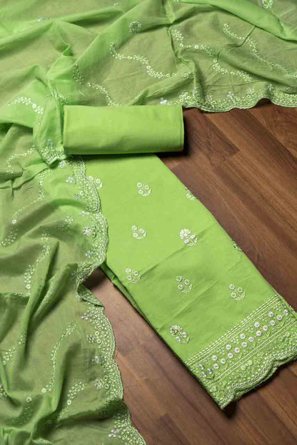 Light Green & White Unstitched Salwar Suit