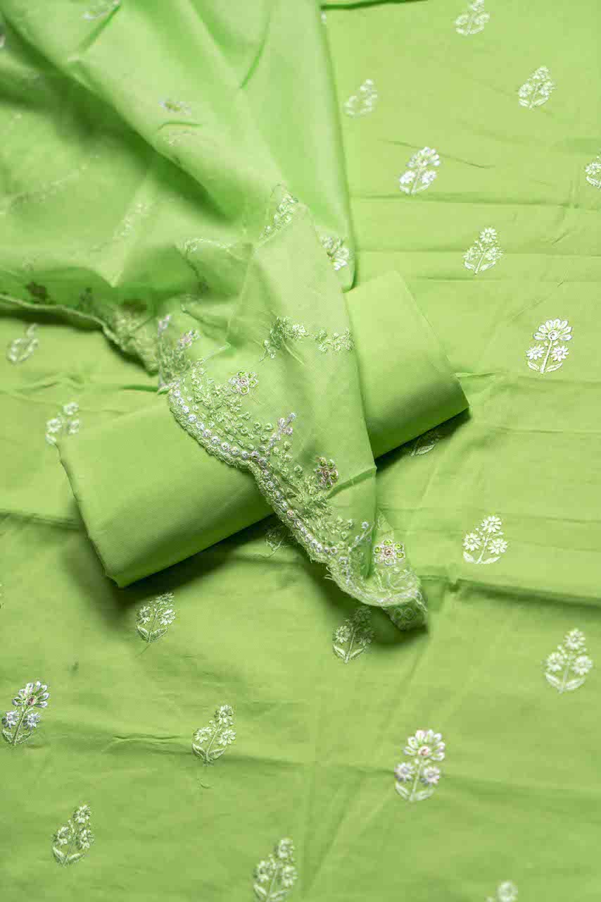 Light Green & White Unstitched Salwar Suit