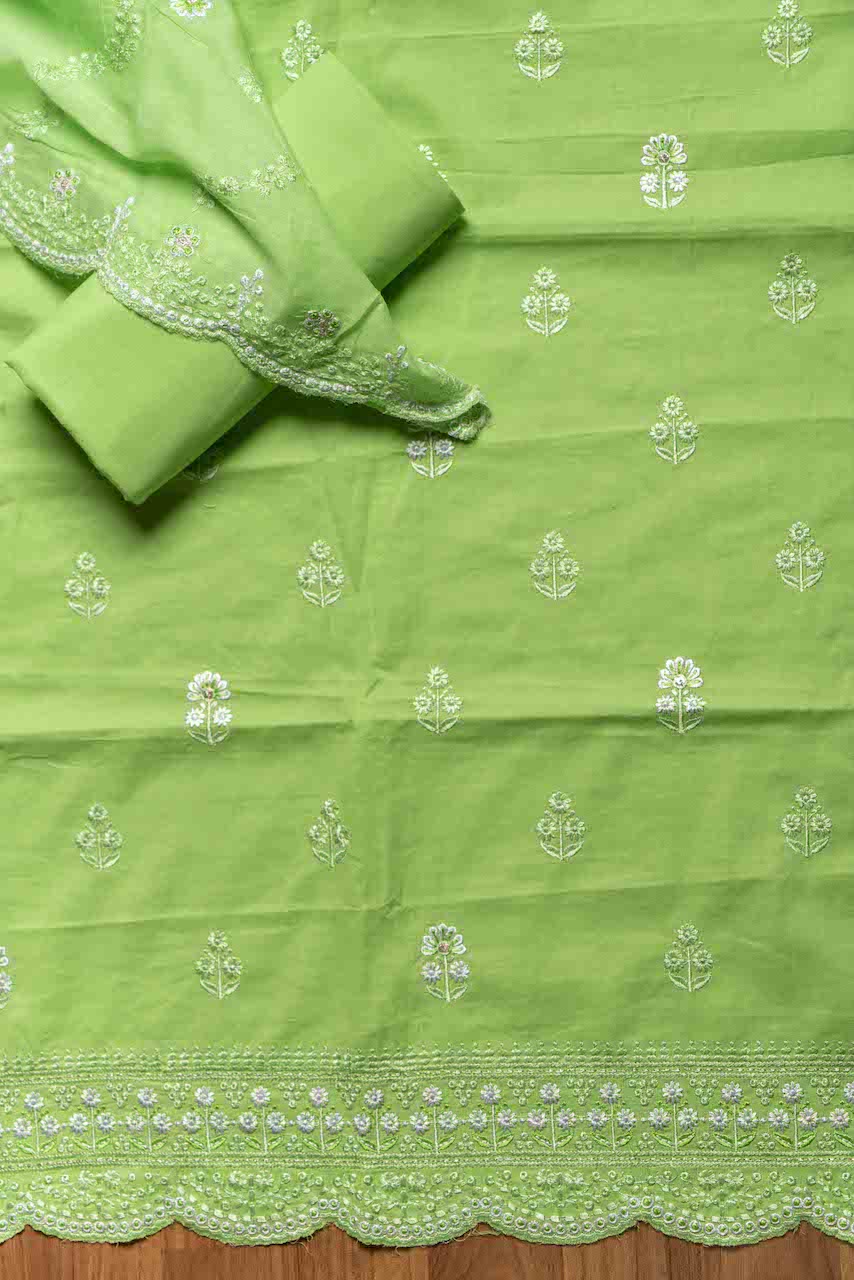 Light Green & White Unstitched Salwar Suit