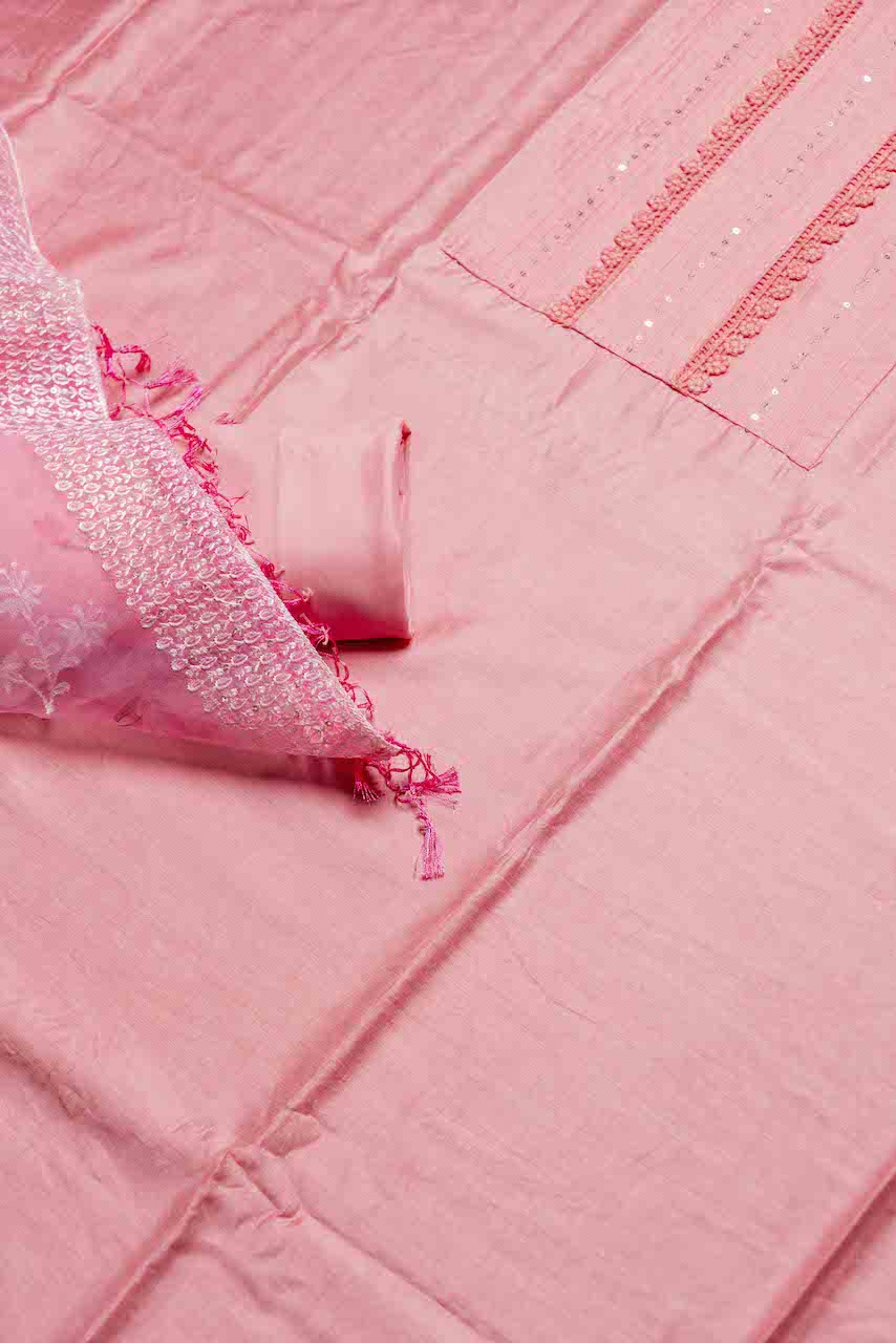 Pink Unstitched Salwar Suit