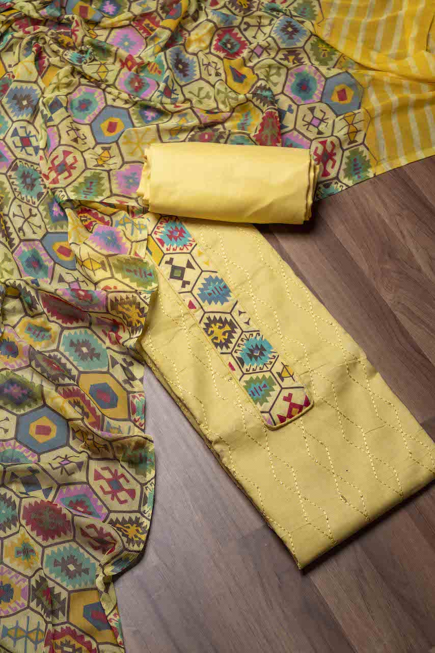 Light Yellow Unstitched Salwar Suit