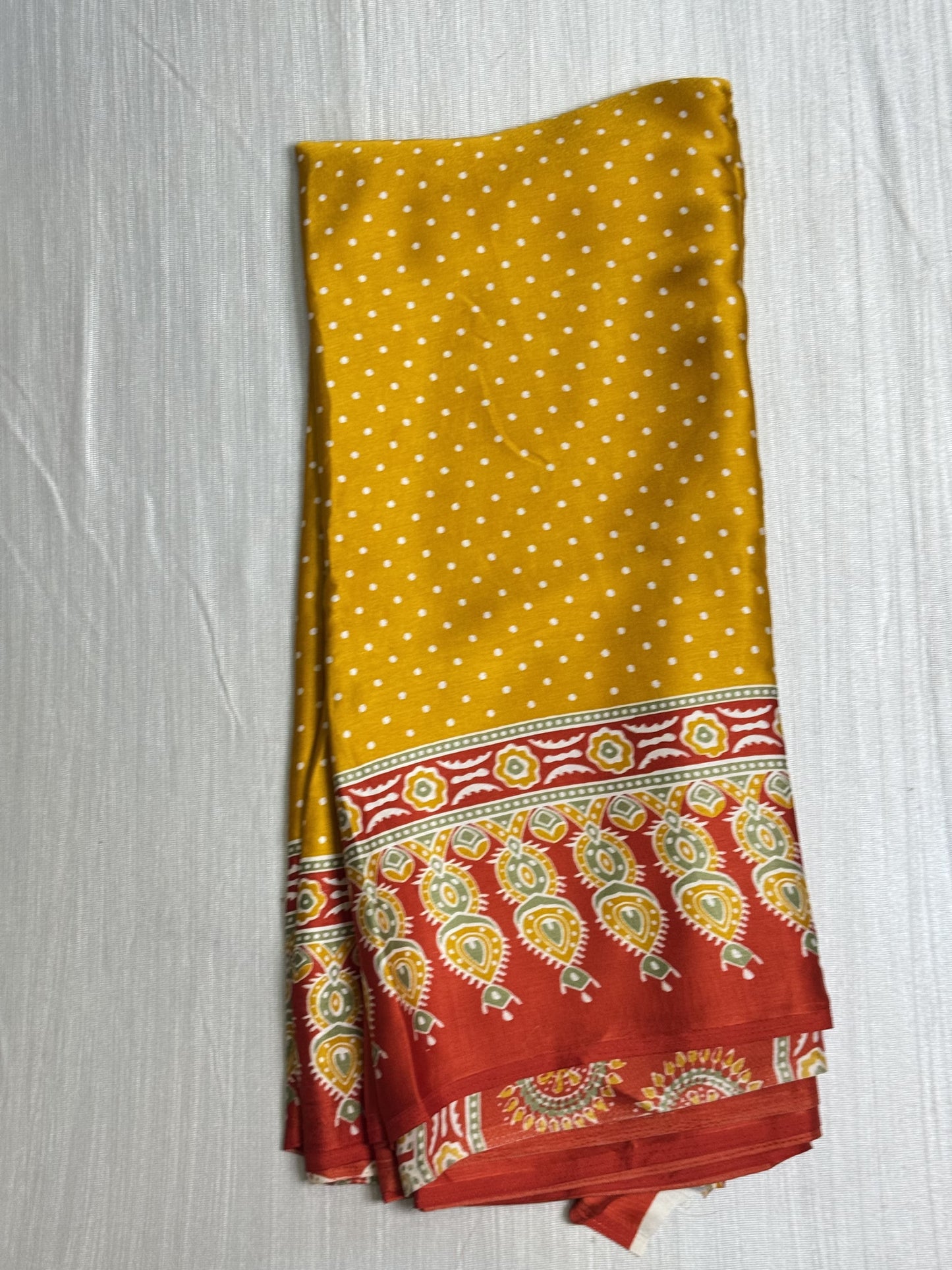 Yellow with Red Border Semi Modal Silk Saree.