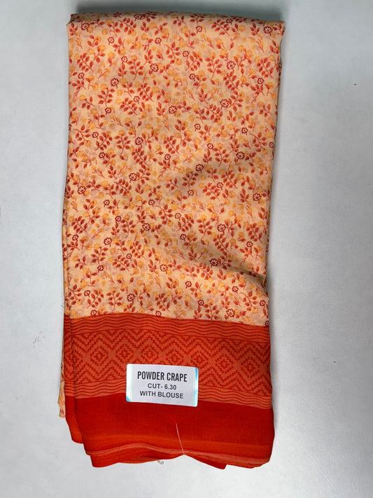 Red Powder crape Saree