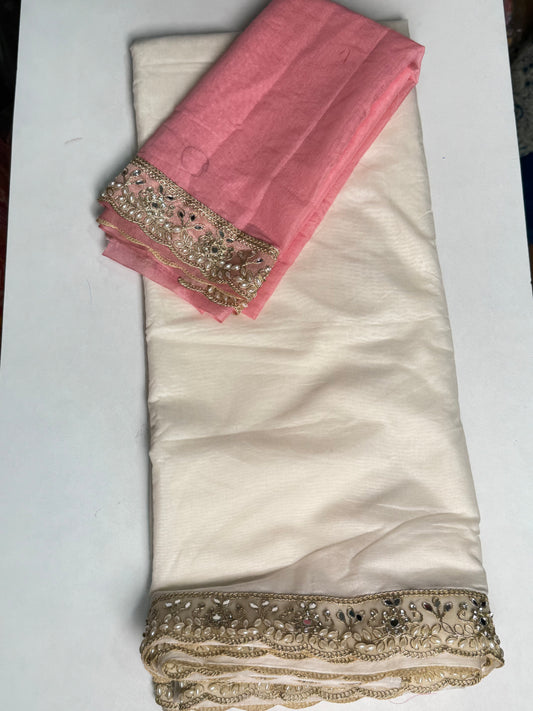 White with Light pink (Samantha Inspired) Designer Saree