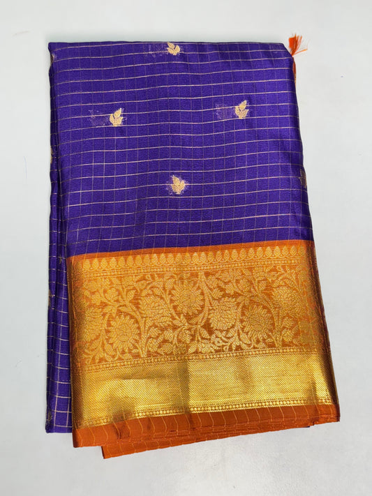 Violet with Orange with Pink Banarasi Soft Silk Saree