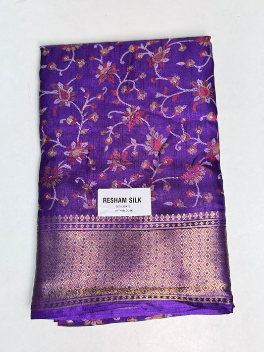 Violet Resham Silk Printed Saree