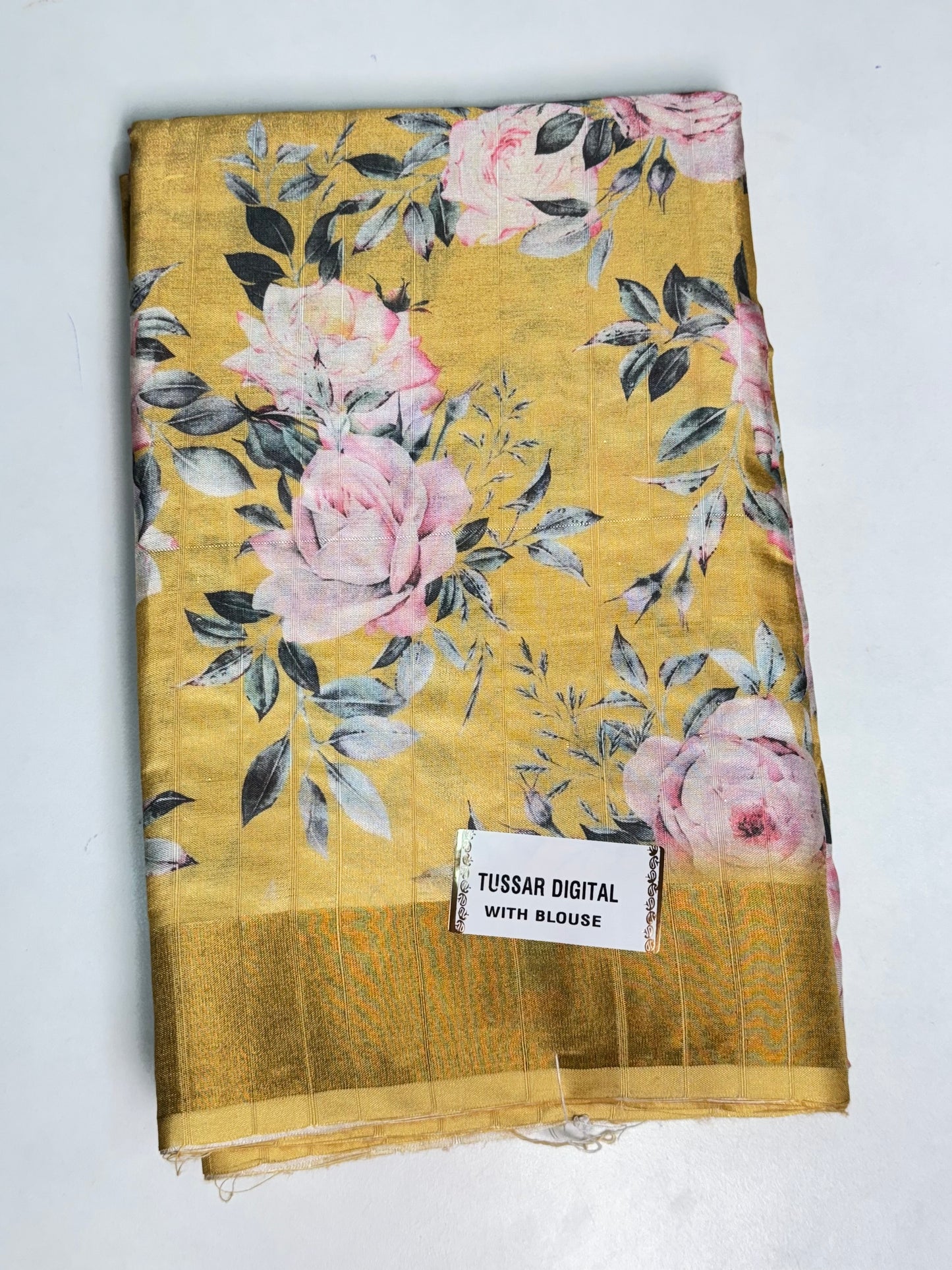 Yellow Tussar Digital Printed Saree