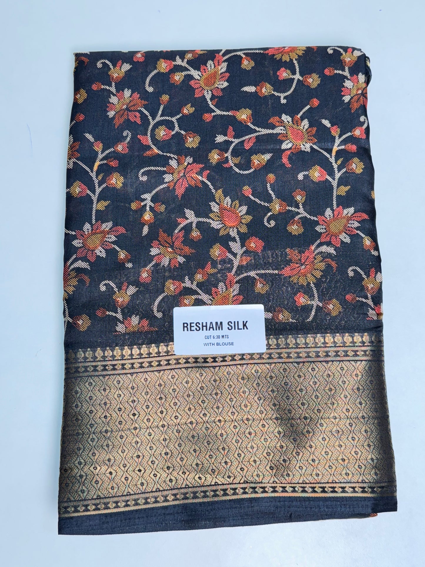 Black Resham Silk Printed Saree