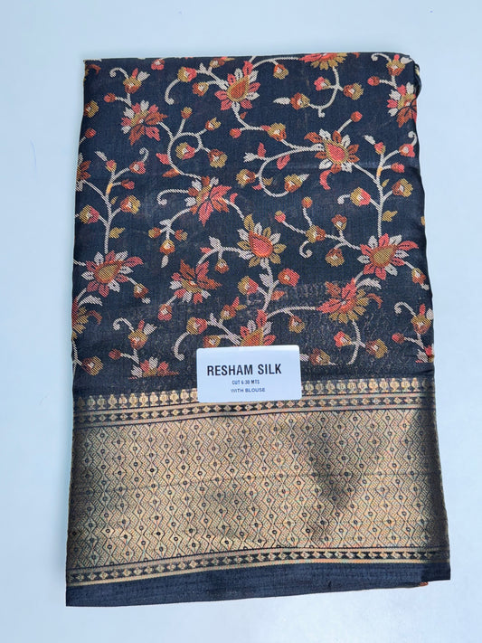 Black Resham Silk Printed Saree