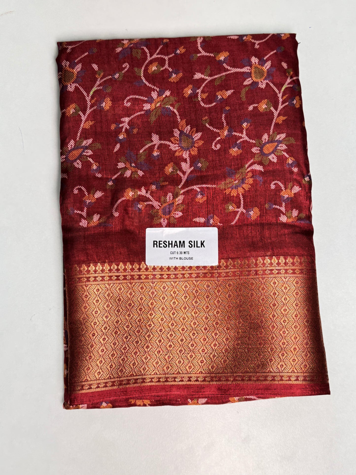 Maroon Resham Silk Printed Saree