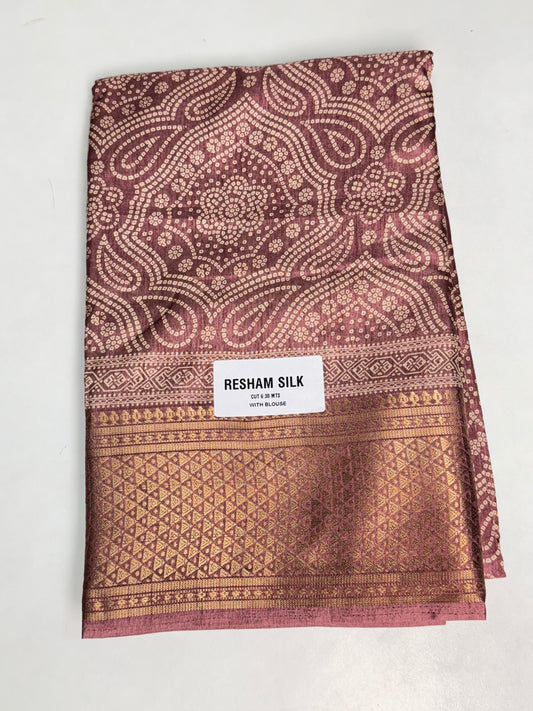 Pastel Pink Resham Silk Bandhani Printed Saree