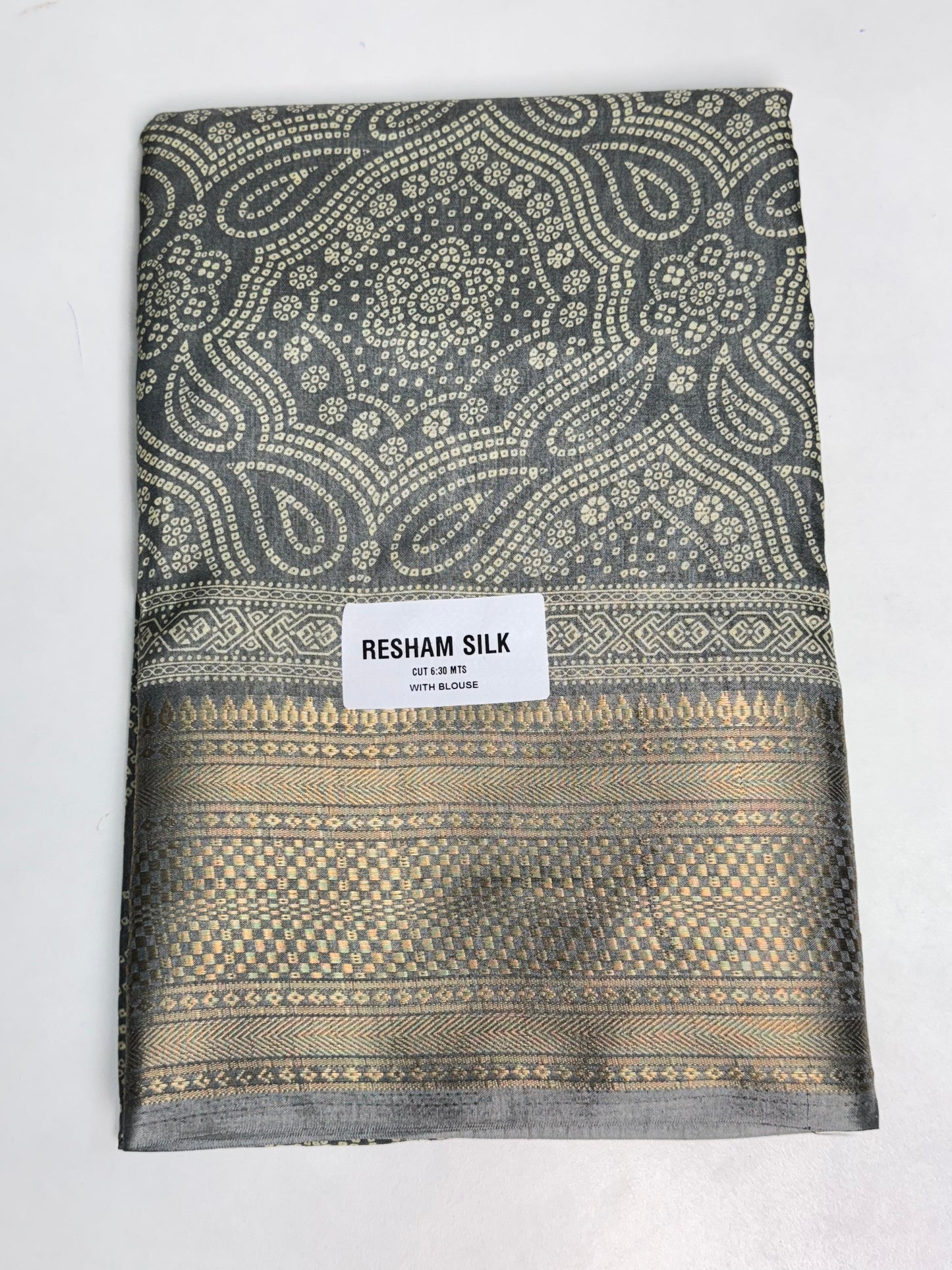 Grey Resham Silk Bandhani Printed Saree