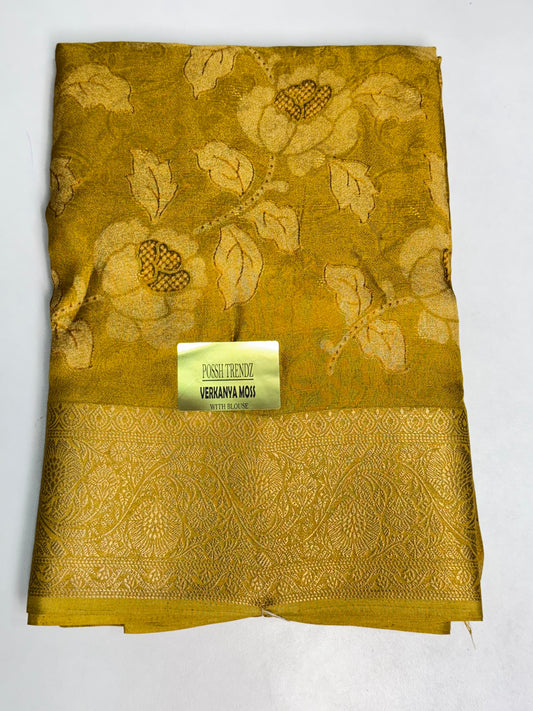 Golden Yellow Moss Georgette Saree