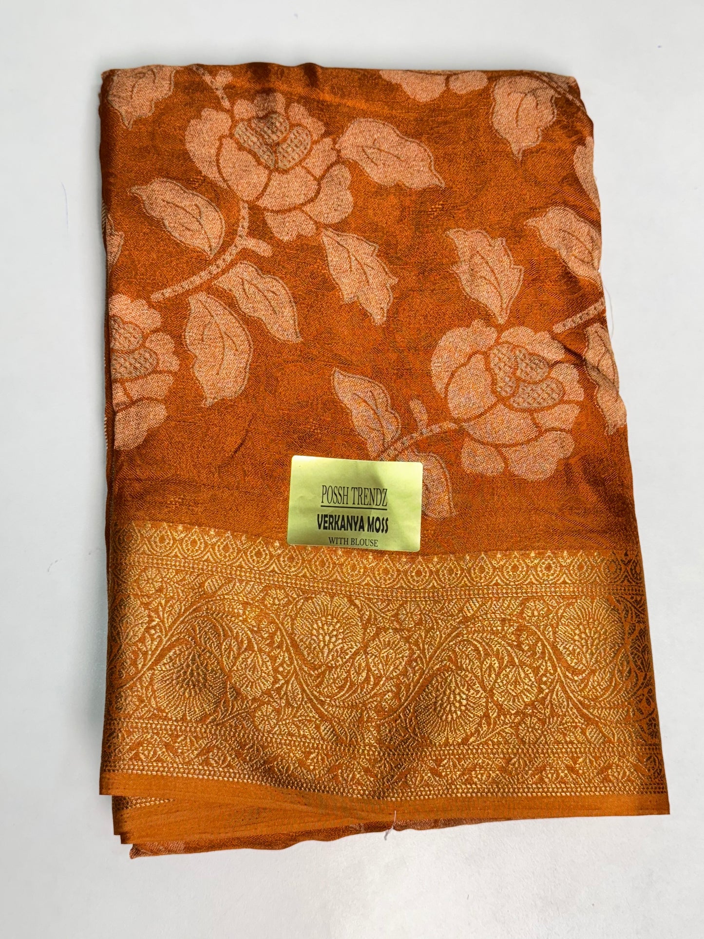 Rust Orange Moss Georgette Saree