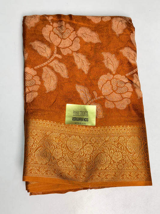 Rust Orange Moss Georgette Saree