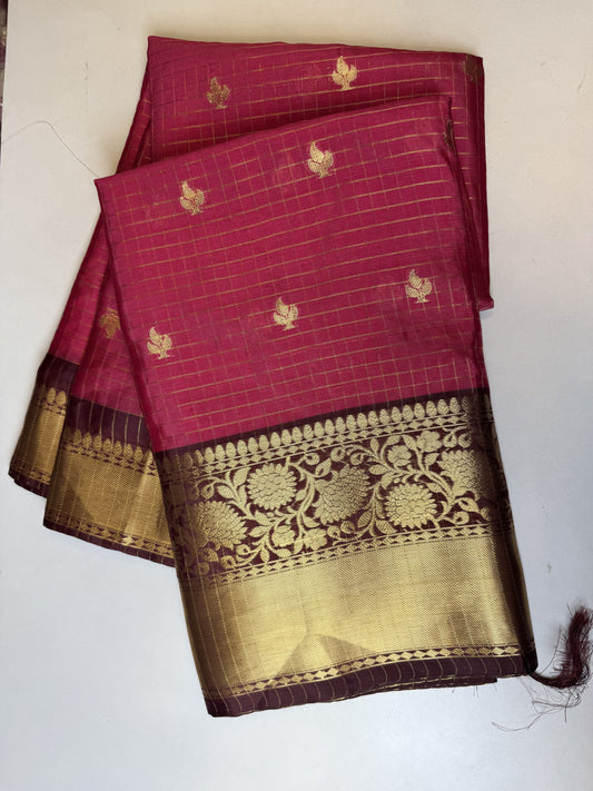 Pink with Brown Banarasi Soft Silk Saree