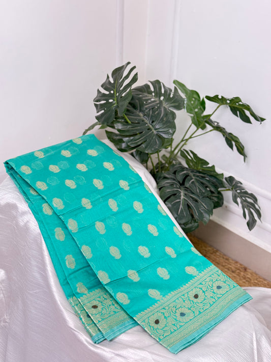 Rama Green Banarasi Silk Cotton Saree.