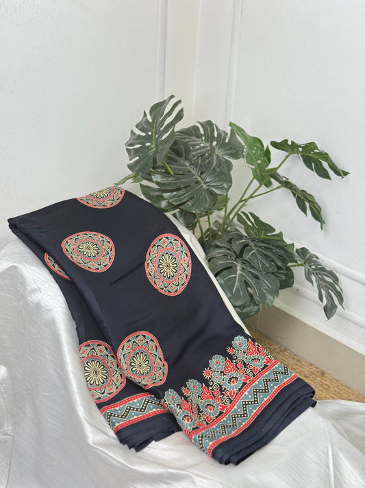 Black Semi Modal Silk Saree.