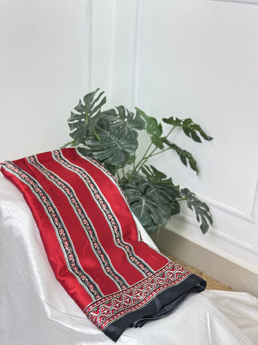 Red with Black Semi Modal Silk Saree.