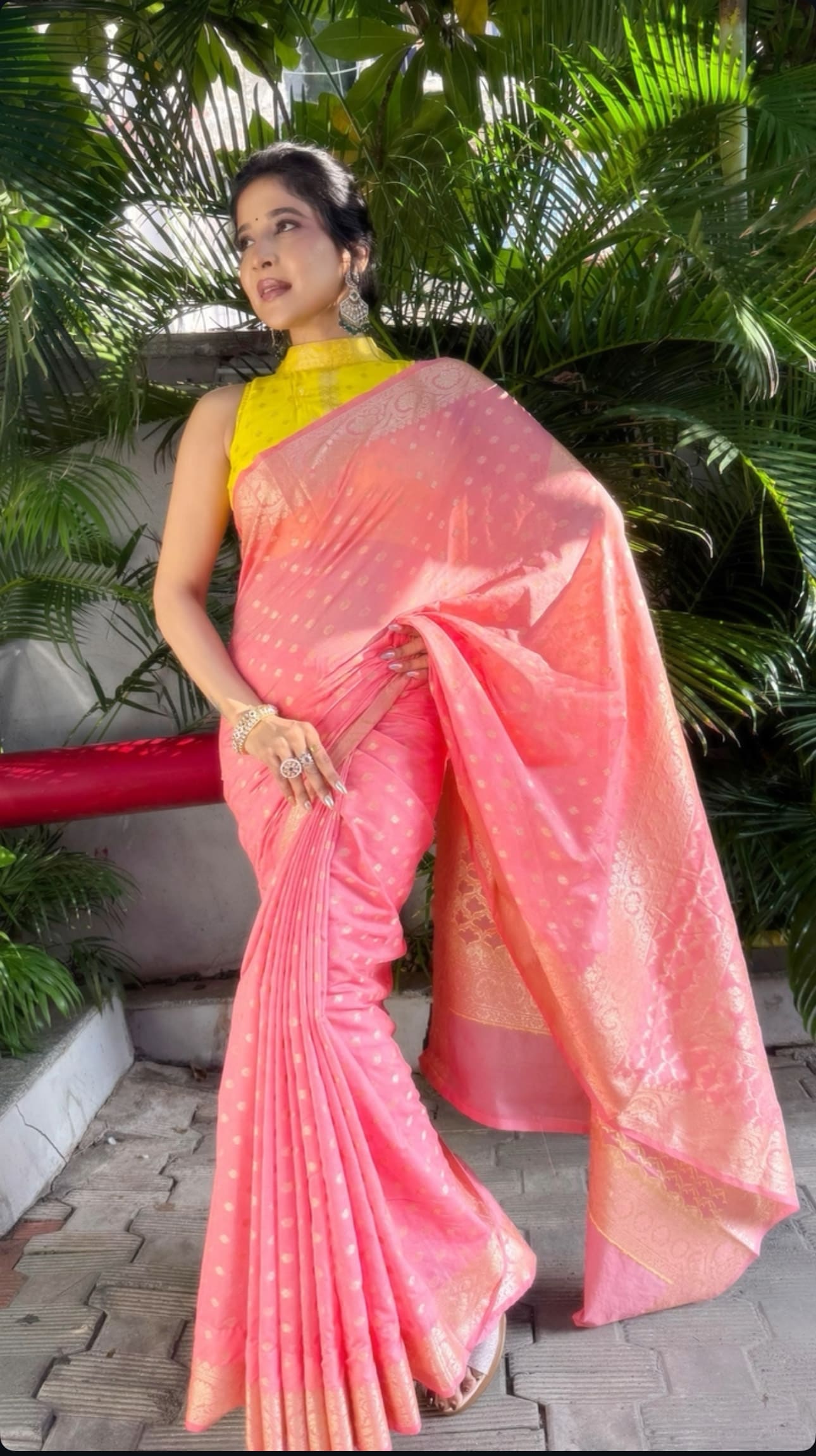 Sakshi Agarwal Iconic Peach Georgette Saree Paired With Pink Blouse