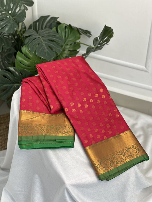 Pink Green Semi Silk Saree