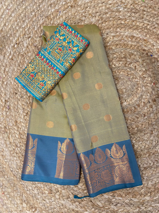 Light Mehendi Green Soft Silk Saree with Work Blouse Combo