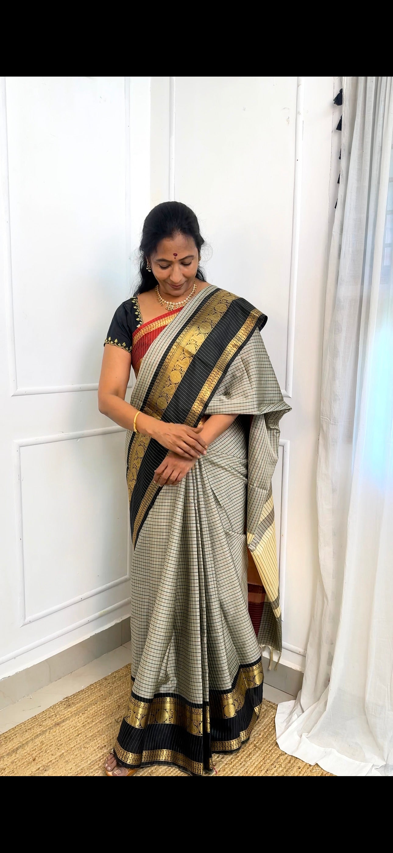Grey Ganga Jamuna Bordered Soft Silk Saree