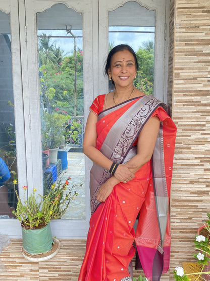 Orange Brown Kora Muslin Saree