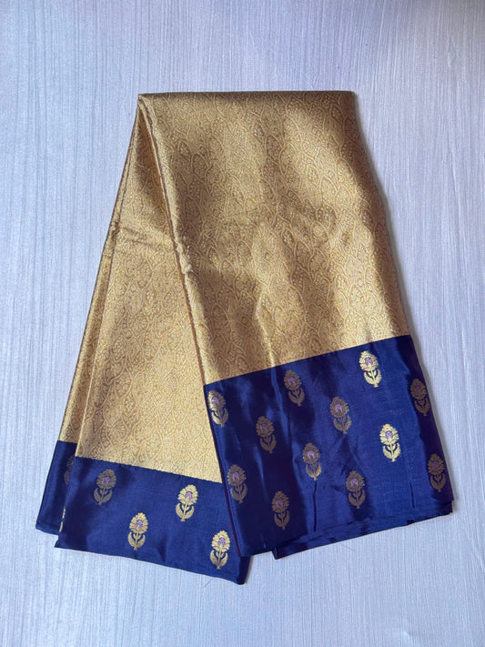 Golden Dark Blue Semi Kathan Saree