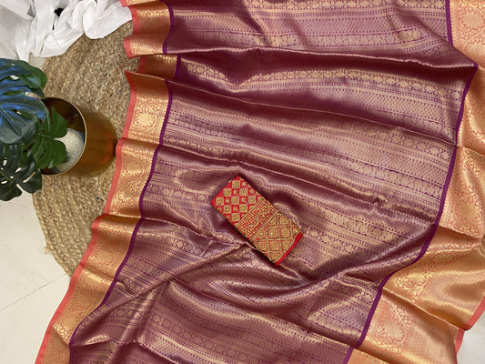 Purple Semi Kathan Silk Saree with Work Blouse Combo